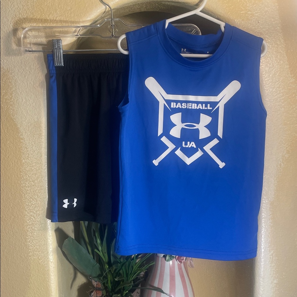Under Armour Kids Blue Baseball Tank Top and Under Armour Athletic Shorts size 6